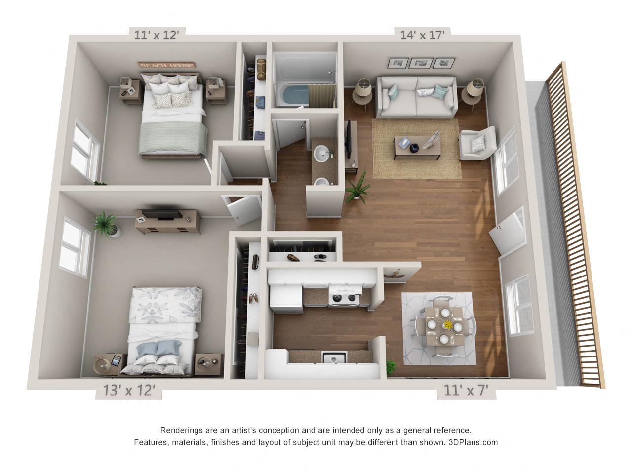 2 Bedroom, 1 Bath