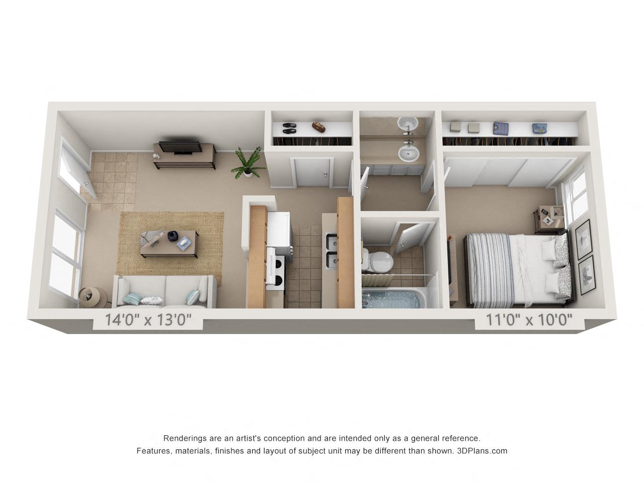 1 Bedroom, 1 Bath