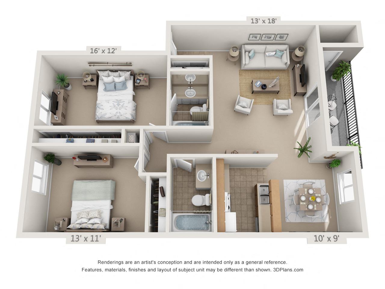 2 Bedroom, 2 Bath