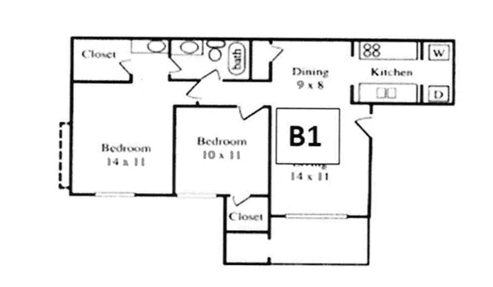2 Bedroom 1 Bath