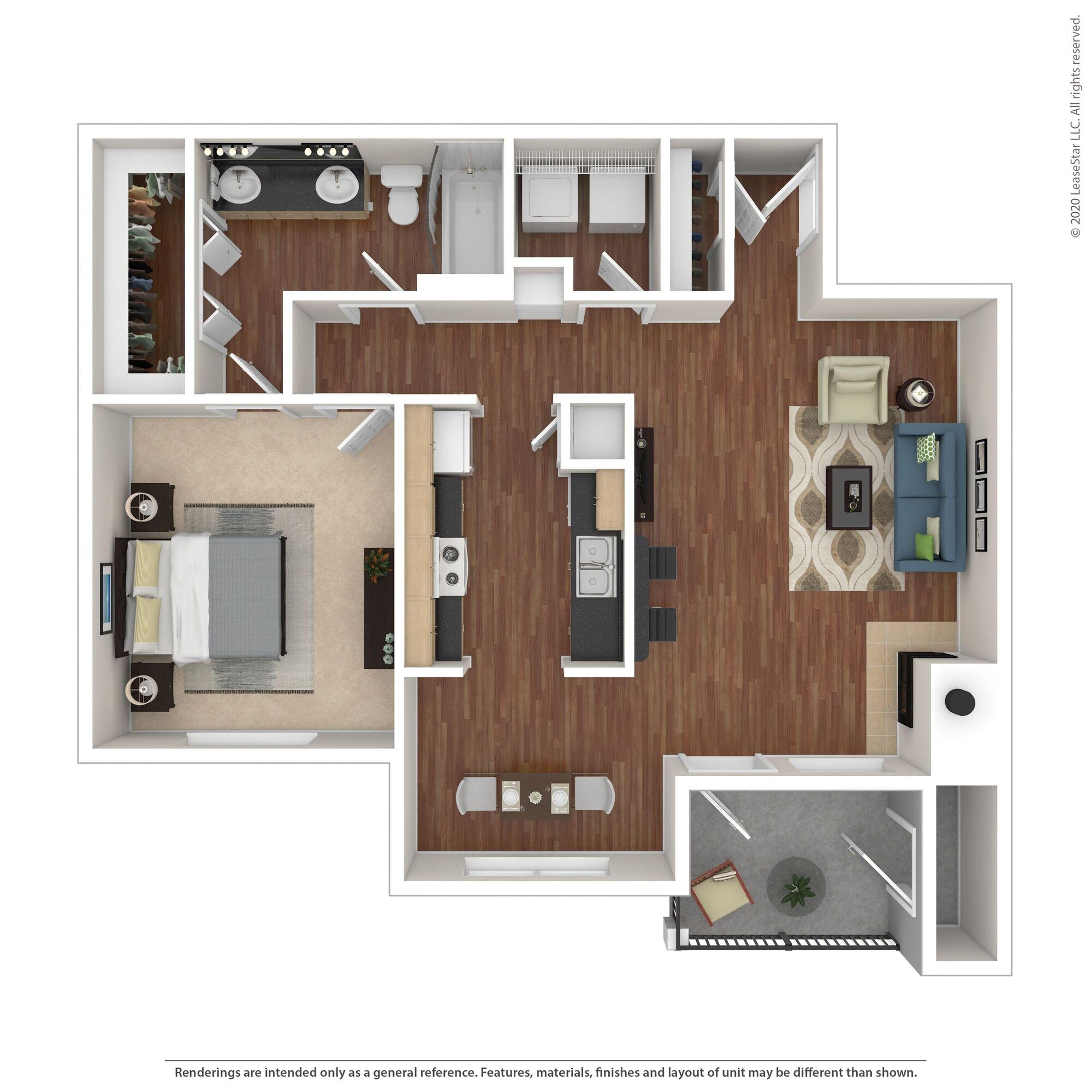 1 Bed 1 Bath 920 SqFt (840 Net)