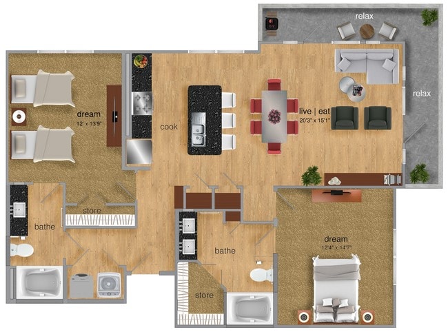 Two-bedrooms Two-Baths