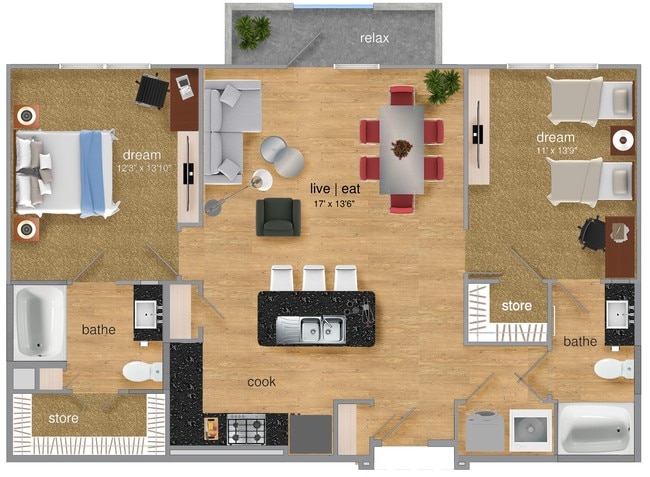 Two-bedrooms Two-Baths