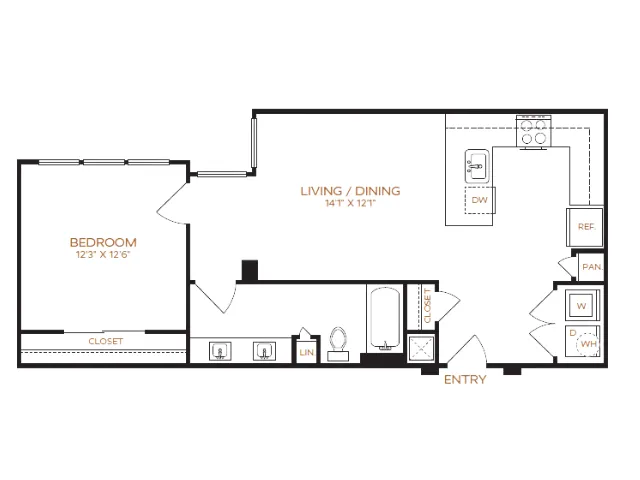1 Bed, 1 Bath F