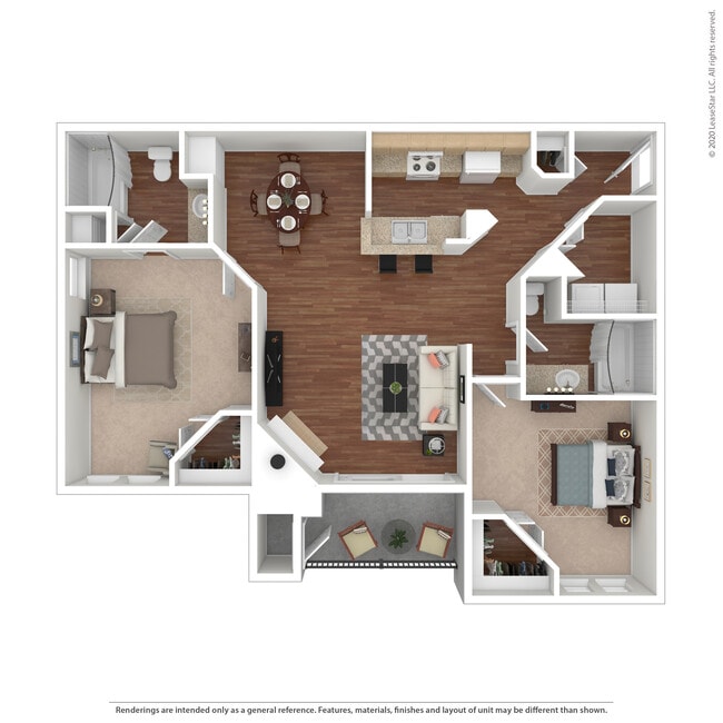 2 Bed 2 Bath 1138 SqFt (1070 Net)
