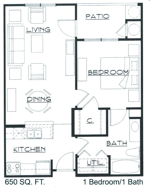 1 bed 1 bath