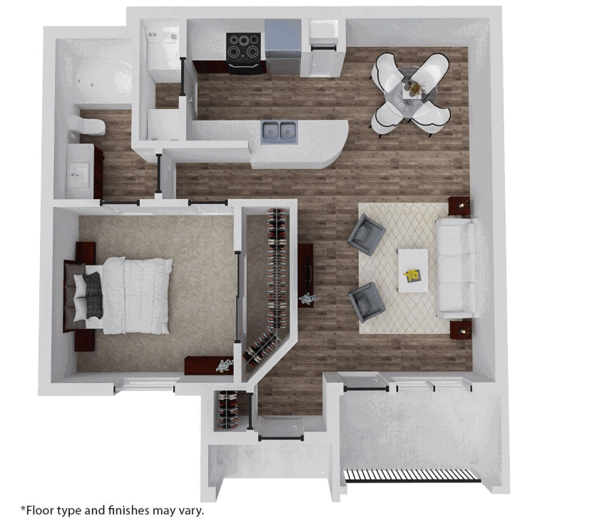1 Bedroom / 1 Bath - 722