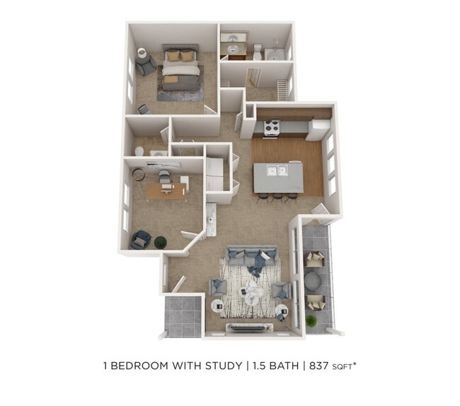 One Bedroom 1.5 Bath Townhome