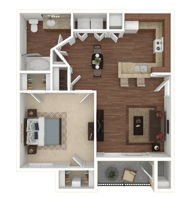 1 Bed 1 Bath 704 SqFt (636 Net)