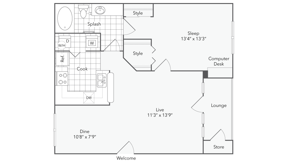 1 Bed 1 Bath Washer Dryer A