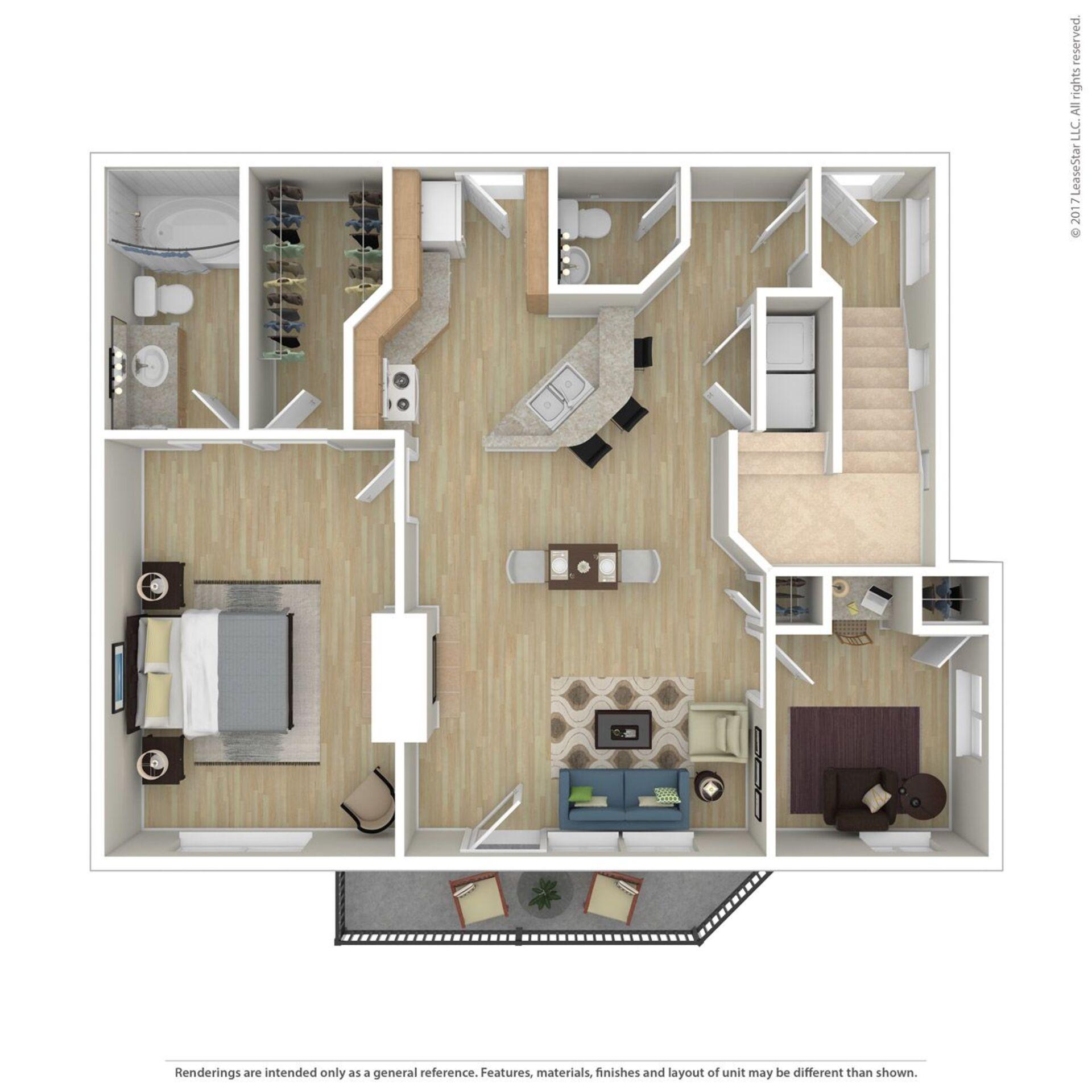 1 Bed 1.5 Bath 1034 Sqft (958 Net)